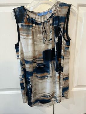 Simply Vera Vera Wang Navy, Tan & Cream Abstract Tie-Neck Sleeveless Top